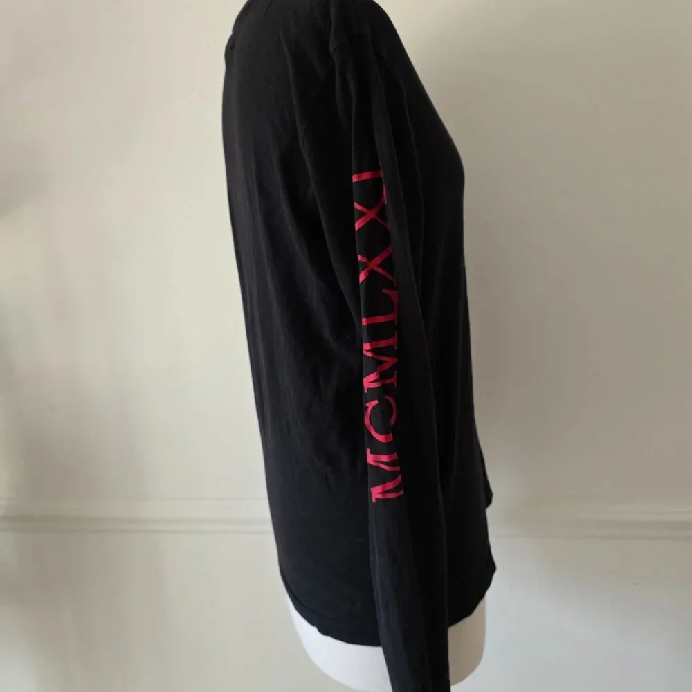 Guess Los Angeles Graphic Devil Face Long Sleeve Black T Shirt Pocket & Sleeve S - Picture 7 of 8